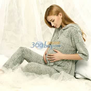 惠葆 春装新品 孕妇家居服上衣 棉质碎花图案拉链上衣家居服H112J3101 灰色 XL