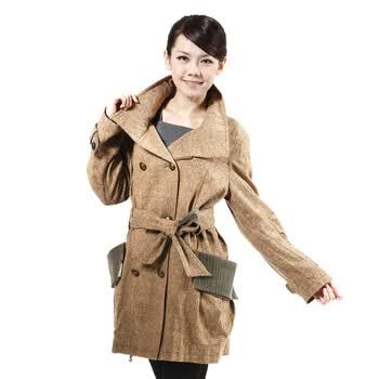蒂娜莉莎 秋冬新品羊毛大衣外套 韩版简约时尚淑女腰带羊毛大衣外套5206 咖啡(67) L