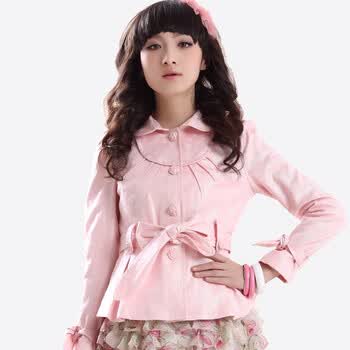 Nemow南梦2012新款春装淑女款娃娃领单排扣长袖提花短外套A1D027 浅粉红 L