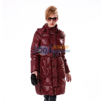 雪中飞羽绒服 女中长荷叶边亮面 XR8082 酒红色 185/104A(XXXL)
