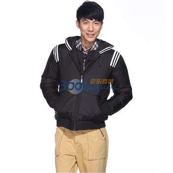 IZOD 90%白鸭绒冬季新品拼接连帽薄款羽绒服 2061901201200黑色XXL(185/102A)