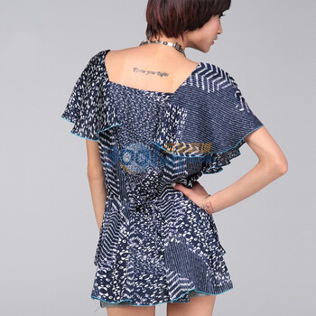 裂帛2011新女装雪纺蝴蝶袖不规则雪纺衫 沧海蝶2564 蓝色 L'