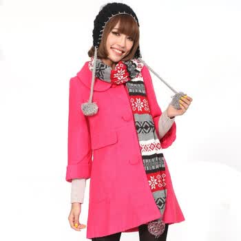 茵佳妮外套女装新品时尚公主风甜美款细致毛呢外套5114-1425648 樱桃红 XL
