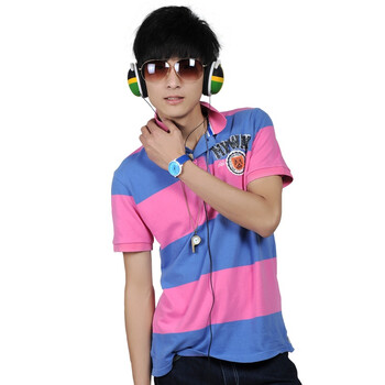 MIX2 2012新款春装男士休闲百搭条纹纯棉短袖POLO衫男装 L12T29F1 红色 XL