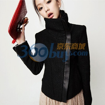 时尚起义 冬装韩国进口简洁毛领修身夹克 女564184 黑色 M