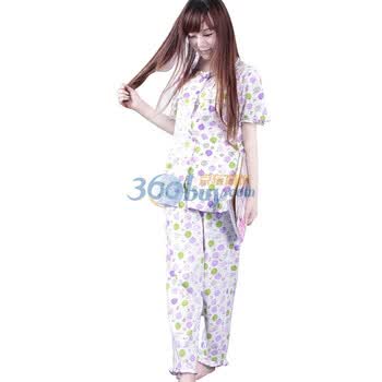 莱薇妈咪 夏装纯棉印花家居孕妇套装 哺乳装 96536紫色 M