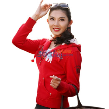 腾迪米斯 欧美范儿情侣短款 水洗顶尖技术 休闲加绒女款卫衣 连帽开衫外套1203048B 红色 XL
