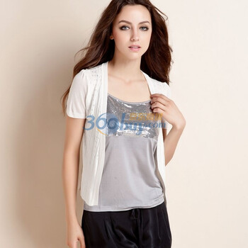 金三塔GW003 桑蚕丝棉<em>针织</em>镂空<em>百搭</em>短袖<em>开衫</em>