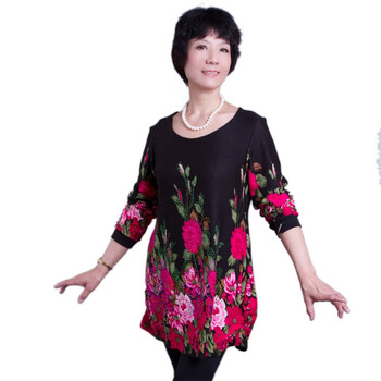 新橙美依中老年女装长袖T恤春秋装新款服装大码加肥妈妈装中年女士6078 红色 5XL