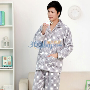 爱戴琳秋冬季新品保暖珊瑚绒长袖男女睡衣家居服 07678404 灰色 XL