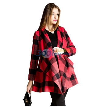 薇薇安Vivian+羊毛格子修身披肩式外套女士韩版大