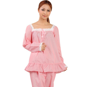 好家猫 韩版新款甜美蕾丝棉质套装女士家居服GYL0908 红色 XL