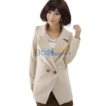 韩都衣舍 韩国春季新品新年春装女OL通勤毛呢西装HH1057 米色 M