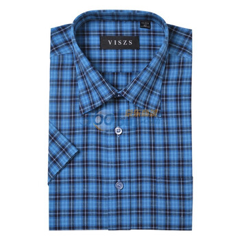 怡致VISZS 男士短袖全棉格子衬衫 FCP9015028 蓝色 43/XXL