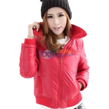 韩都衣舍 韩国棉服秋冬季新品修身印花女棉服IG1436 红色 M