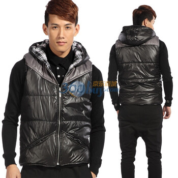 零号男 格纹两面穿 棉马甲秋冬加厚款 BEF0006 01 黑色 XL