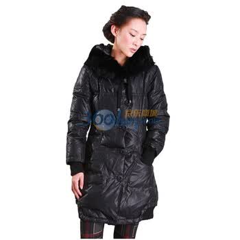 久拉拉JIULALA 2011冬装 女 单排扣 翻领 修身长款羽绒服 J104Y012 黑色 XL