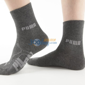 PUMA 彪马 男士绣花运动休闲袜子 中花灰-漂白 25-27cm