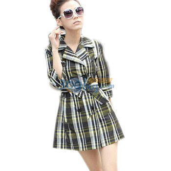 维克莱尔 VLoyal 新款格子修身风衣袖短女外套 VI-20203 军绿色 M
