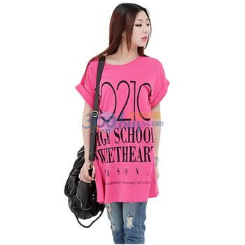 韩都衣舍 韩国2012春夏新款女T恤字母印花宽松T恤DF1030 粉色 均码