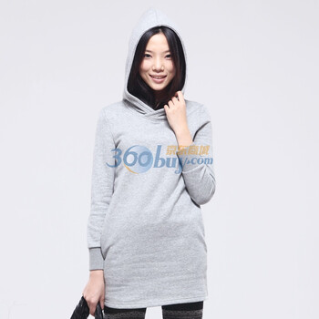 Gecom 杰衣谷 低调时尚抓绒女士连帽中长款卫衣 01230005 银灰色 L