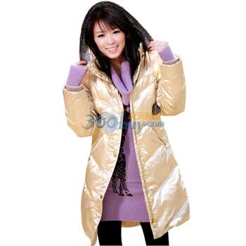 薇薇花开女装 金色隧道 冬装毛球连帽亮绸长款羽绒服WT03090923B9043 金色 M