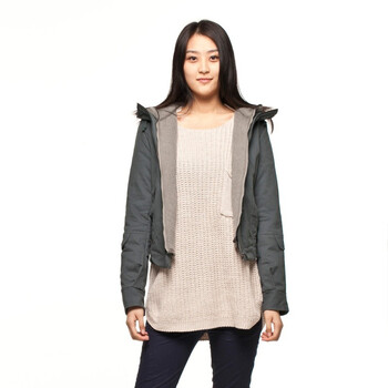 初刻CRUCCO 假两件 带帽插兜短款棉服 女装 2011冬季新品 00021202 墨绿色 L