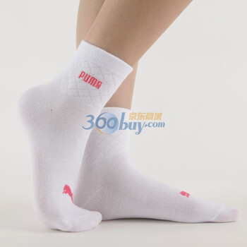 PUMA 彪马 女士绣花运动袜子 精梳棉休闲短袜 漂白-玫瑰红 23-25cm