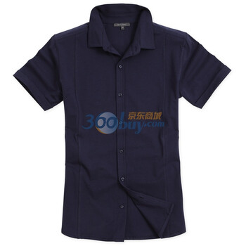Max Toney男装春装时尚休闲修身纯色针织衬衫 货号601 藏青短袖 XL