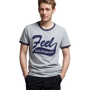 【FEEL MIND】男装圆领贴布LOGO南加州风格短袖T恤 12-11510 浅灰色 XL
