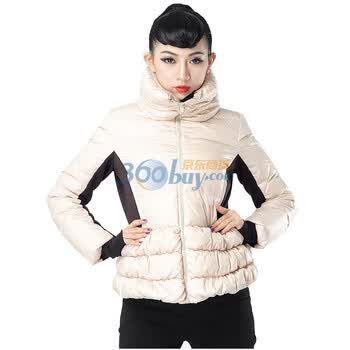 Bessie 2011女秋装新款 80%白鸭绒撞色修身蛋糕羽绒服AE019 米色 L