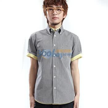 唐狮Tonlion男果壳系列格子短袖衬衫 黑色 XXL