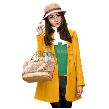 薇薇花开 珊瑚海花 冬新款女士新款修身毛呢大衣外套WT4111102W008 黄色 M