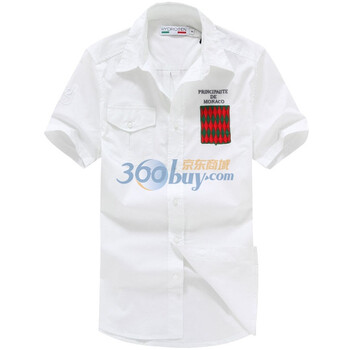 HYDROGEN男装新品 兰博基尼正品 都市休闲 绣标全棉修身短袖衬衫[C1022] 白色 XL