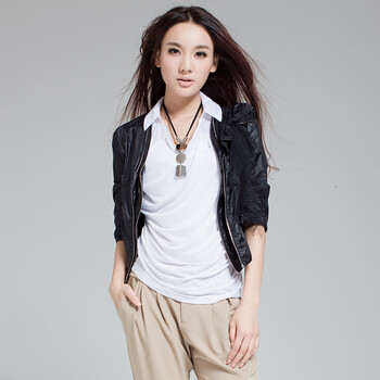 卓欧 2011新款女装修身休闲胸花短款防晒衣小外套C107020 黑色 L