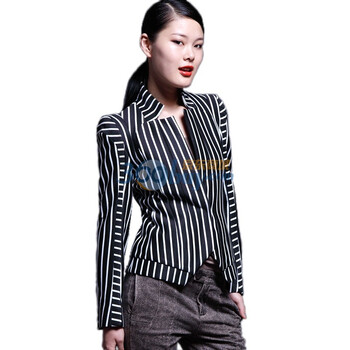 CELLMICELL 巴哈米舍2012春装新款女装 黑白竖条纹修身西装外套 限量 702AW010 宽黑条 L
