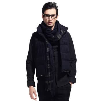S2CITYLIFE杉杉男装 90%灰鸭绒 时尚英伦条纹羊毛保暖羽绒马甲背心26313018 深蓝色 XL