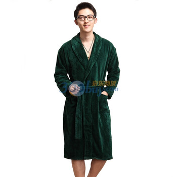 荻嘉茂 时尚舒适纯棉毛巾料浴袍/睡衣 翻领割绒1206绿色 均码