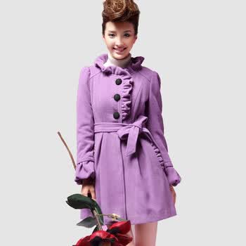 南梦蔻2011冬装新款女装韩版修身长袖长款仿呢大衣外套C0A1G223 浅紫 L