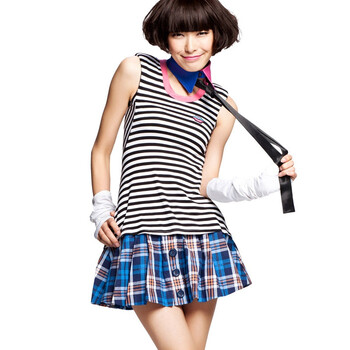 七格格OTHERMIX2012春装新款韩版修身休闲青白条纹短袖t恤女22A1111 条纹 XL
