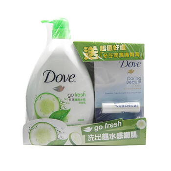 Dove多芬清爽水嫩沐浴乳1000ml+润泽柔嫩护唇膏（套装）