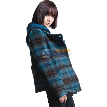 圣迪奥sdeer女装 厚质格子呢带帽短外套1482267 格子 L