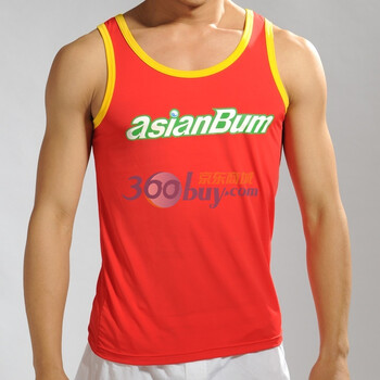 Asianbu春夏新品时尚印花男士修身窄肩冰丝背心 U5897A 大红 XXL