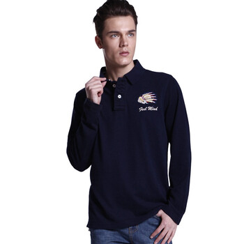 【FEEL MIND】男装翻领印第安头像徽章长袖POLO恤 蓝色 11-12504 深蓝色 XL