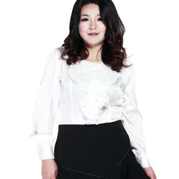 MSSHE 加大码女装胖妞春装012新款OL通勤装荷叶边长袖衬衫9020 紫色 4XL