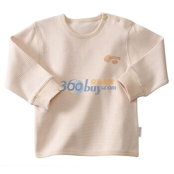 贝贝怡 四季条纹 婴儿秋冬内衣 宝宝服装 肩开扣上衣BB315 杏色 100码