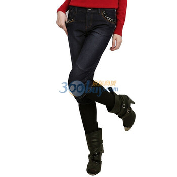 O.SA 牛仔新品 新轻微打砂 罗纹修身靴裤 牛仔裤 SK00701 蓝色 XL