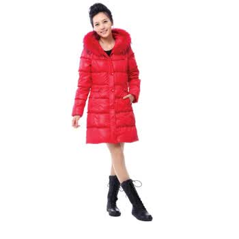 雅鹿 女貉子毛领花边时尚中款羽绒服 ^@^YM10390 藻金绿 XXXL
