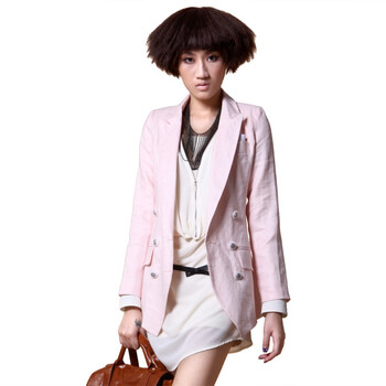珍子曼ZINGSMAI 棉麻混纺 修身小西装/外套 女士西服 E99009 浅粉红 L