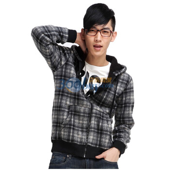 唐狮Tonlion男士连帽格子开衫卫衣110411034009 浅灰色 S